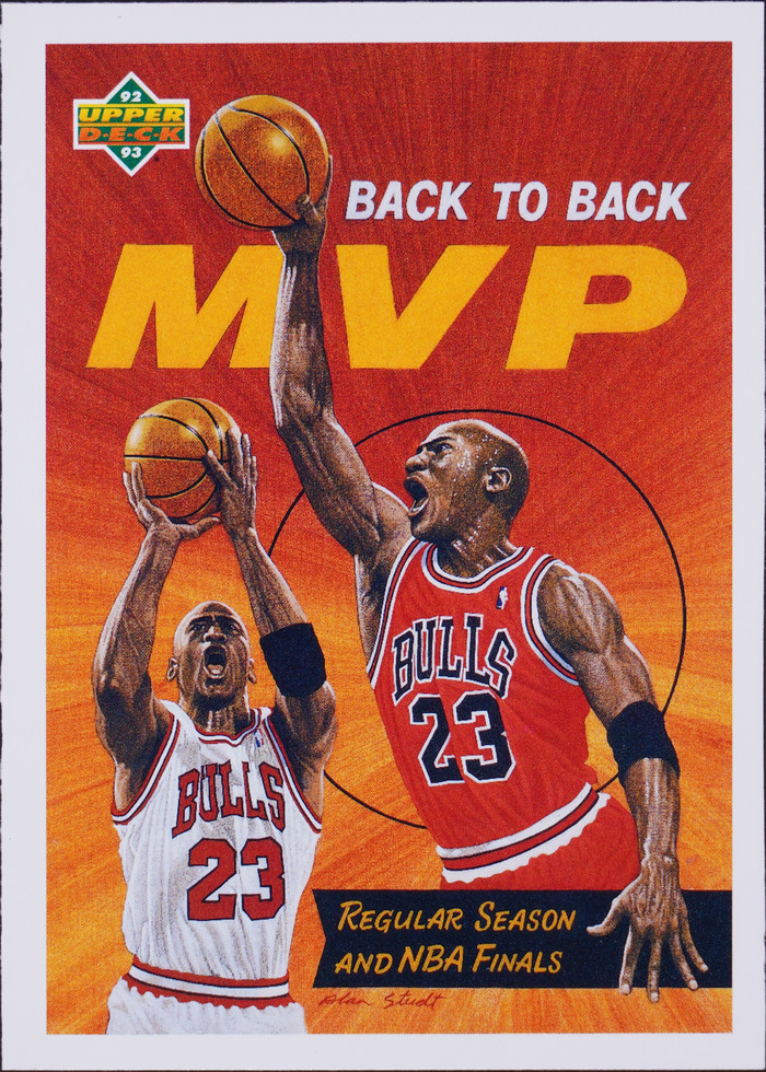 Michael Jordan card with guides aligned to the uninterrupted red field